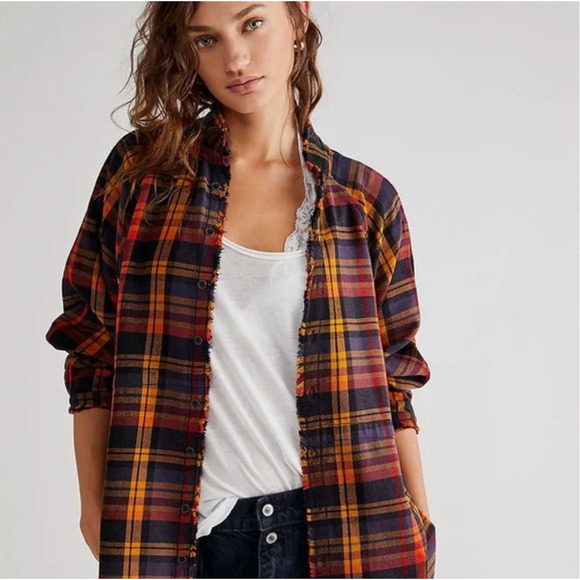 Free People Summer Daydream Plaid Buttondown Shirt Large NEW - Picture 1 of 6